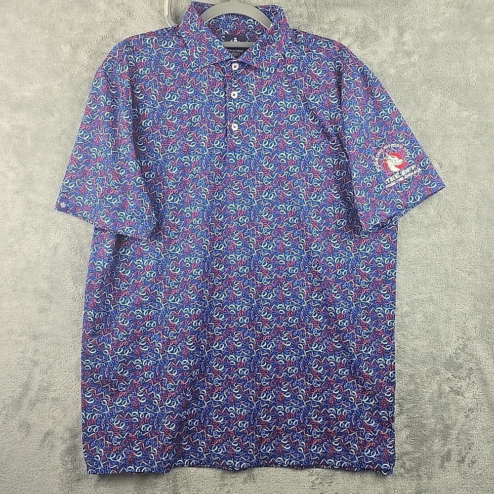 Donald Ross Polo Mens Size L Patriotic Confetti Star Golf Geometric Sportswear